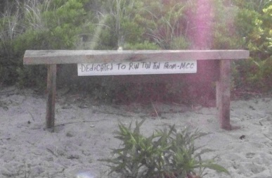 bench dedicated to a dog at Rexhame Beach in Marshfield