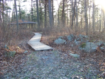 planks over wetland to gazebo at ames nowell state park