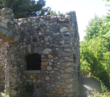 Side view of stone farm house remains on Bumpkin Island.