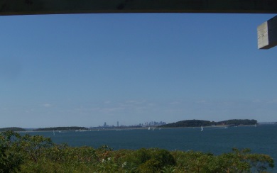 View of Boston and other harbor islands from Bumpkin Island.