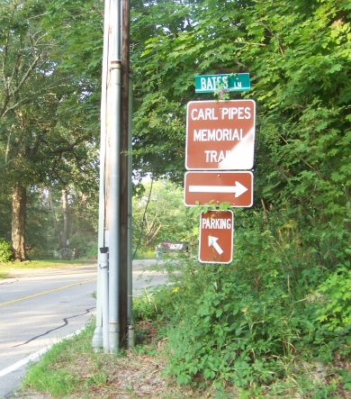 carl pipes memorial trail sign on clapp rd in scituate