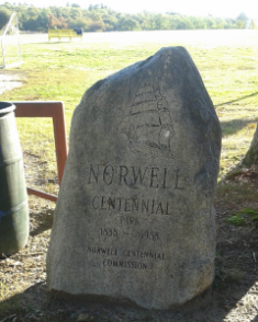 ornamental boulder at Centennial Park in Norwell