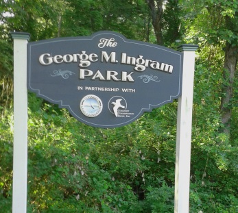 Sign announcing the George Ingram Park in Cohasset.