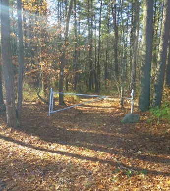 Gate at the front of the forest at the Hanson Veterans Memorial Town Forest.