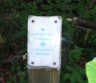 trail marker at misty meadows conservation in Pembroke
