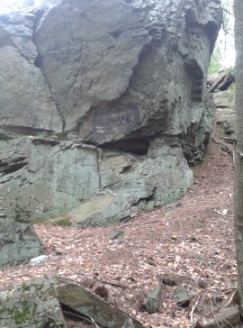rocky outcrop with cave like opening at rocky run