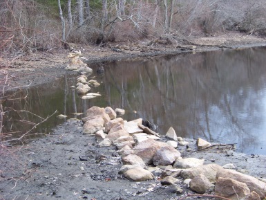 rock wall thru a pond