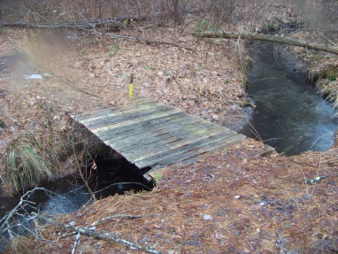 bridge over stream in whiton woods in duxbury