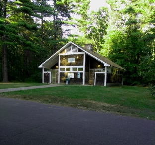 Yarrow Bath house at Wompatuck State Park Campground.