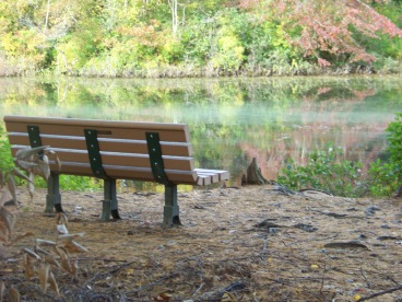 bench along cleveland pond at ames nowell in abington