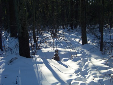 rock sculpture in snow on blue loop trail rock sculpture in snow on blue loop trail