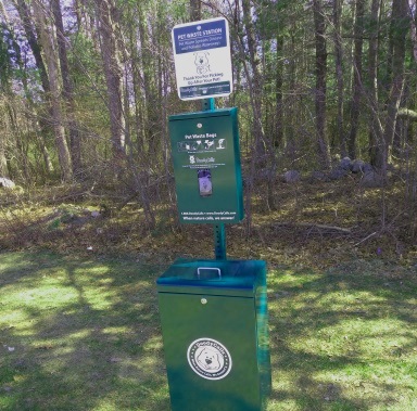 One of many doggy bag stations at Forge Pond Park in Hanover.