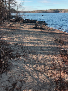 Sandy beach along Great Pond