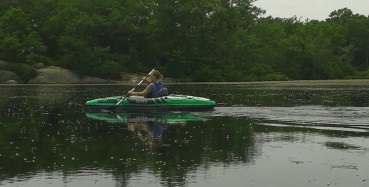 Inflatable kayak on Cleveland Pond in Abington
