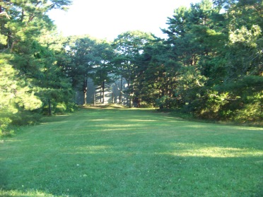 large lawn behind the myles standish monument in Duxbury