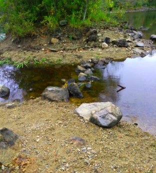 stepping stones across the water to a small island. stepping stones across the water to a small island.
