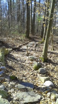 stones line and fill a hiking trail